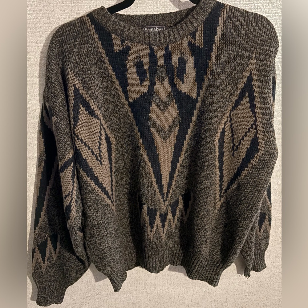 Vintage Barnaby Men's Crewneck Sweater with Geometric Patterns Eclectic Grandpa